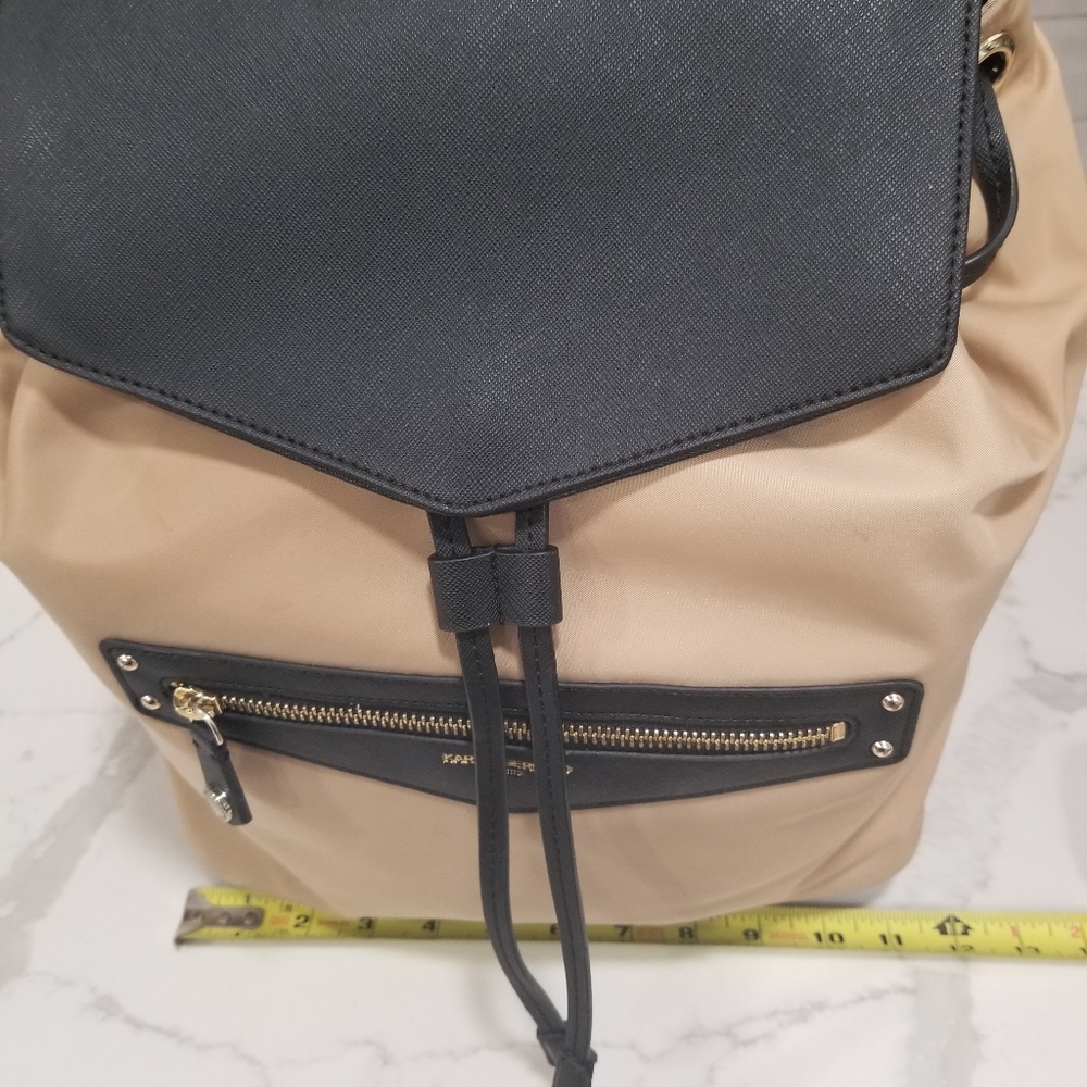 EUC Karl Lagerfeld Paris Large Tan/Black Nylon Backpack/Shoulder Bag - Picture 11 of 16